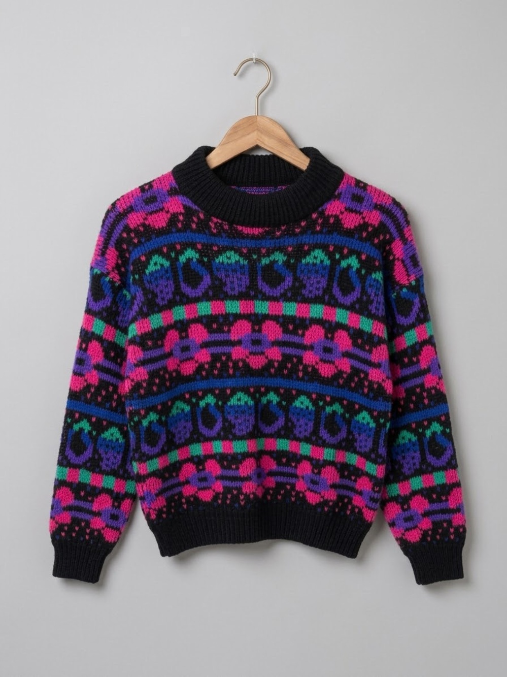 Vintage 80s Sister Sister Neon Geometric Fair Isle Ski Sweater XXS Girls 10/12